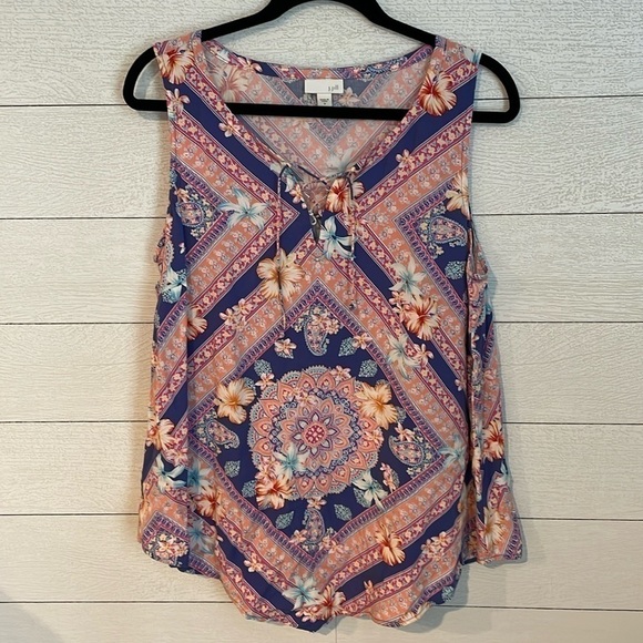 J. Jill women's sleeveless tie front summery workwear colorful blouse size M - Picture 1 of 8